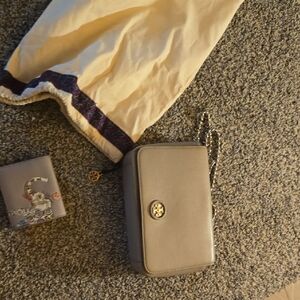 Gray Leather Tory Burch Chain Bag